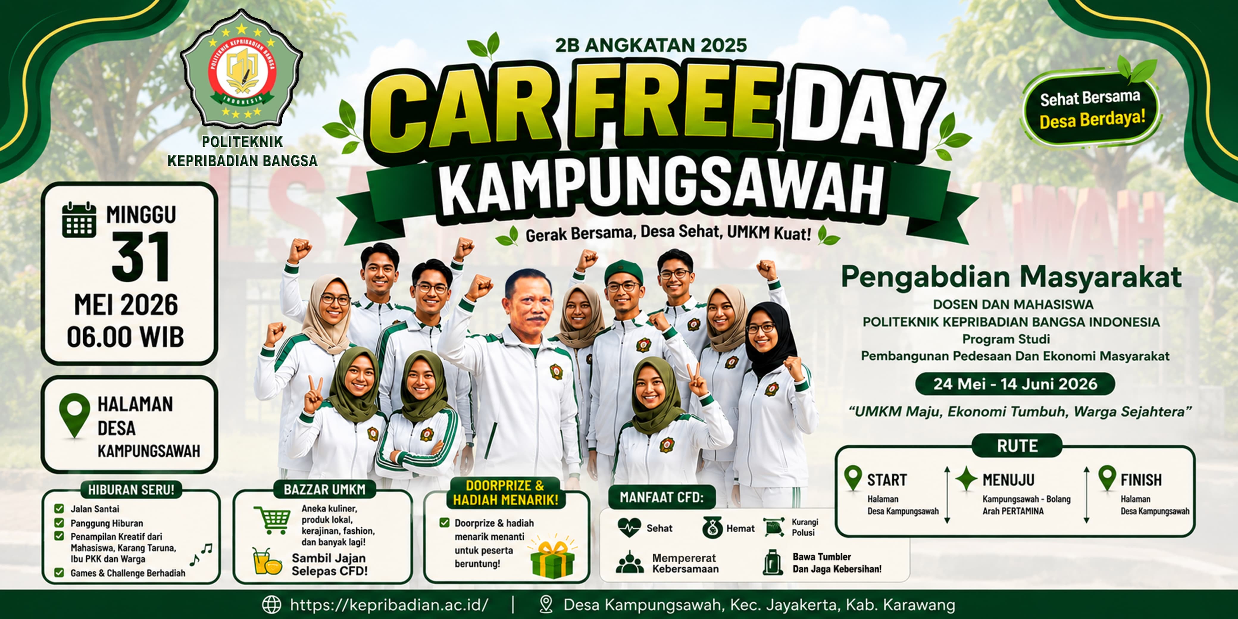 Politeknik Kepribadian Bangsa Indonesia Dukung Car Free Day Desa Kampung Sawah